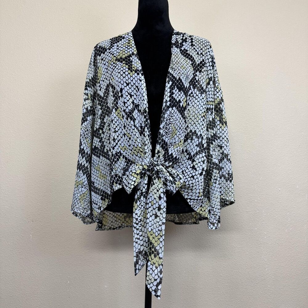 Free Press Kimono Top Womens One Size Black Snake Print Sheer Boho Beach Hippie